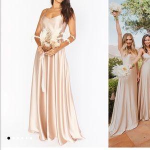 Show Me Your Mumu Faith Maxi Dress in champagne luxe satin